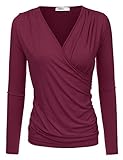 Doublju Surplice Blouse Top With Shirring Sides (Made In USA / Plus size available)