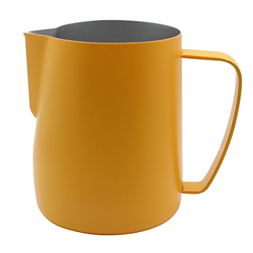 Dianoo Stainless Steel Frothing Pitcher Jug Steaming Pitcher Suitable For Coffee, Latte And Frothing Milk 600ml Yellow