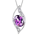 Devuggo MABELLA Sterling Silver Simulated Birthstone Oval Cut Leaves Shape Pendant Necklace, Gifts Girl