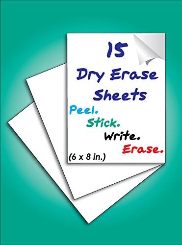 Everase® Re-Stic Dry Erase Self-Adhesive Peel & Stick Sheets, (6 x 8 in, 15 Sheets) | Premium Quality Removable Whiteboard Decal/Sticker | Walls, Doors, Desks, Refrigerators