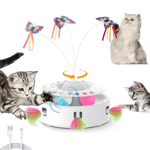 Soarer Cat Toys 3-in-1 Automatic Interactive Kitten Toy, equipped with 4 replaceable accessories, touch rolling ball, dual power mode, suitable for indoor cats and adult cats