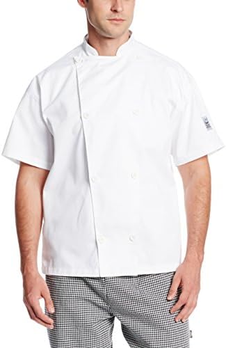 Chef Revival J005 Poly Cotton Knife and Steel Short Sleeve Chef Jacket with White Chef Logo Button, Large, White