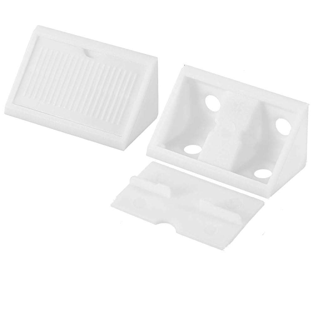 TOCHUN 100pcs Plastic Furniture Corner Braces with Covers, 4-Hole Right Angle Board Holder, L Shape Bracket, Shelf Support Corner Brace (White)
