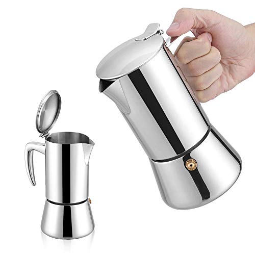 Moka Pot, 200ml Stainless Steel Espresso Coffee Mocha Maker for Gas & Electric Stovetop Kitchen Home Office Use