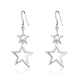 POPLYKE Sterling Silver Star Drop Dangle Earrings,Double Star Earrings for Women Girls