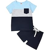 Toddler Baby Boy Clothes Boys Summer Outfits Short Sleeve Patchwork T-Shirt & Solid Shorts Set 12 Months-5T
