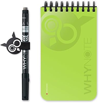 Whynote Reusable Pocket Notebook with Pen and Pen Holder, Green