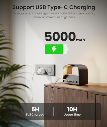 Tobeape Motion Sensor Wall Sconce with Remote, 5000mAh Battery Operated Rechargeable Wall Light Night Light with 3 Color Temps, Wireless LED Wall Mounted Lamp Indoor for Living Room Bedroom Bedside