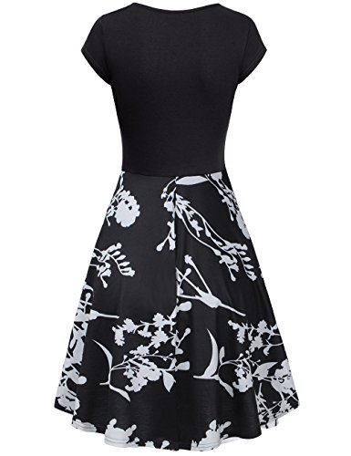 KASCLINO Swing Dress, Women's Vintage Patchwork Pockets Swing Dress with Pockets Wine Black-2 XL