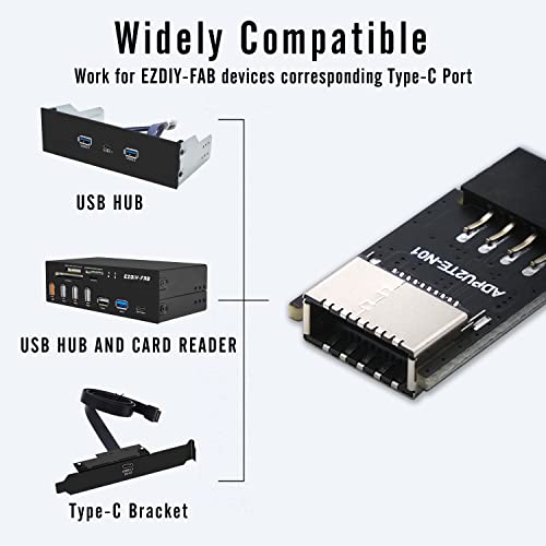 EZDIYFAB USB 2.0 Internal Header (9Pin) To USB 3.1/3.2 TypeC (20Pin