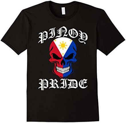 Mens Pinoy Pride T Shirt Tattoo Style Philippines Flag Skull  Large Black