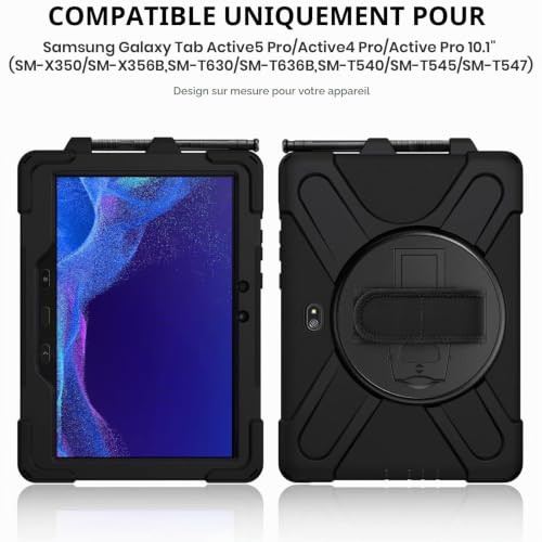 Gerutek Shockproof Case for Samsung Galaxy Tab Active5 Pro/Active 4 Pro/Active Pro (2025/2022/2019), 10.1 Inch, Rugged Case with Rotating Stand, Hand Strap & Shoulder Strap, Pen Holder, Black