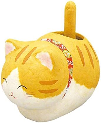 Washi Paper Hand Made Jananese Tabby Cat Solar Powered Maneki Neko Statue