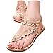 TOOPOOT Women's Sweet Summer Bohemia Beaded Sandals Clip Toe Flat Sandals (8, Khaki)