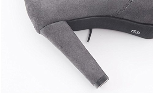 Tenworld Women's Faux Leather Thigh High Over The Knee Chunky Heel Long Boots (6.5, Gray)