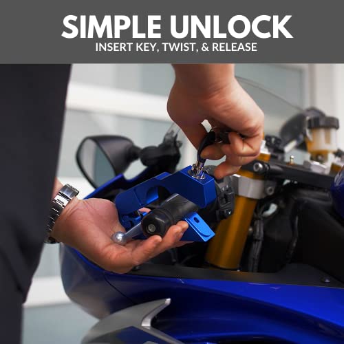 PLORIS by Monster Fairings Motorcycle Handlebar Grips, Heavy Duty Adjustable Anti Theft Motorcycle Lock for Protection (Blue)