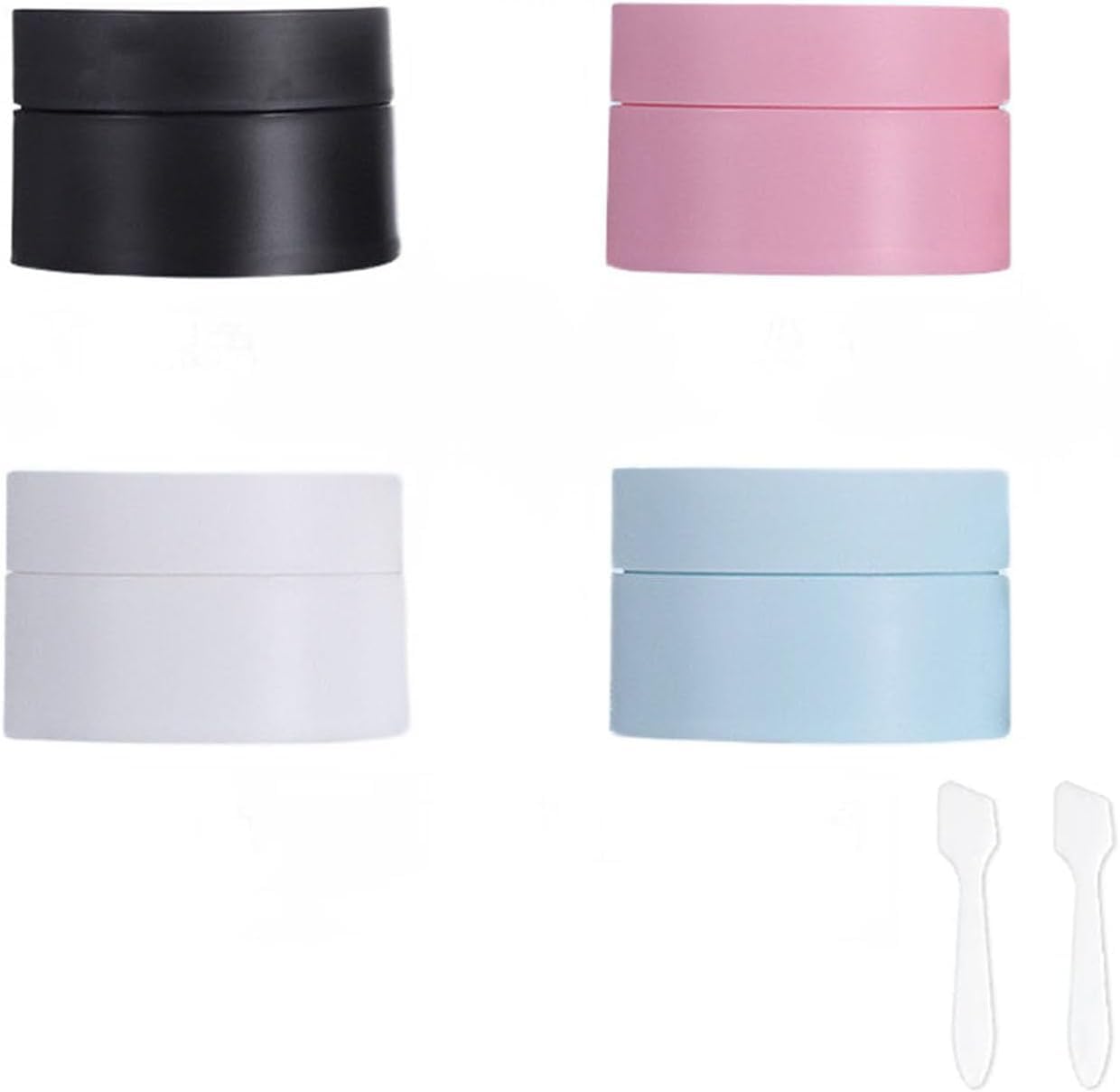 MORICOH 4Pack 30ml Empty Plastic Cosmetic Jars, Refillable Cosmetic Face Cream Jar Bottle with 2pc spoon, for Face Creams, Sample, Make-Up (4PCS Blue Pink Black White)