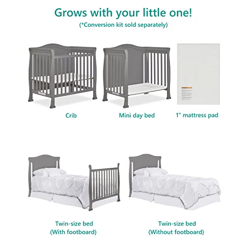 Dream On Me Addison 4in1 Convertible Mini Crib in Steel Grey