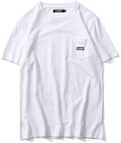 Origin Men Youth Round Neck Simple Embroidery Fashion Trend Cotton T-shirt White M