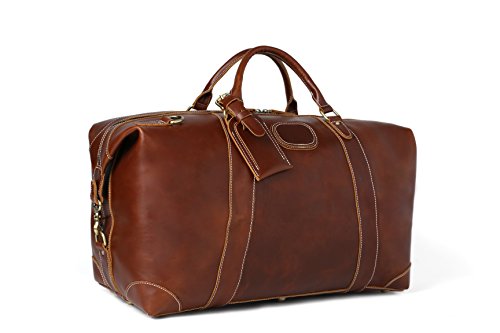 ROCKCOWレッドブラウントップグレインレザートラベルダッフルバッグメンズショルダーバッグホルダーバッグ