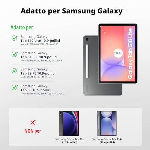 EasyAcc Keyboard Cover for Samsung Galaxy Tab S10 Lite/S10 FE/S9 FE/S9 10.9"/11"(2025/2023) with Screen Protector, [Italian] Removable Keyboard Protective Case with Pen Holder, Black