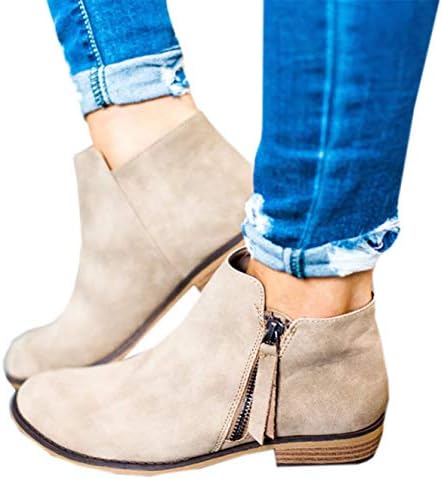 Mafulus Womens Ankle Boots Round Toe Faux Leather Stacked Low Heel Side Zipper Winter Booties