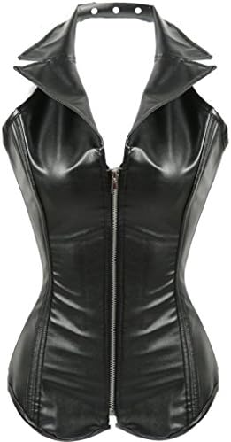 Steampunk Punk PU Faux Leather Collar Collared Design Overbust Corset Top 2XL Black