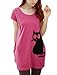 Allegra K Lady Round Neck Short Sleeve Cat Prints Loose Tunic Top M Fuchsia