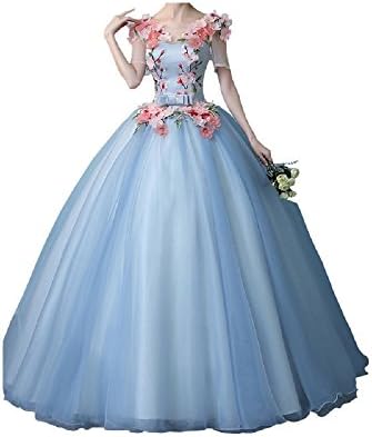 Women's Light Blue Organza Flower Ball Gown