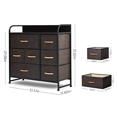 charaHOME Drawer Dresser(Brown) Dresser Organizer with 7 Drawers, Fabric Dresser Storage Tower for Bedroom, Hallway, Entryway, Closets, Sturdy Steel Frame, Wood Top & Handles