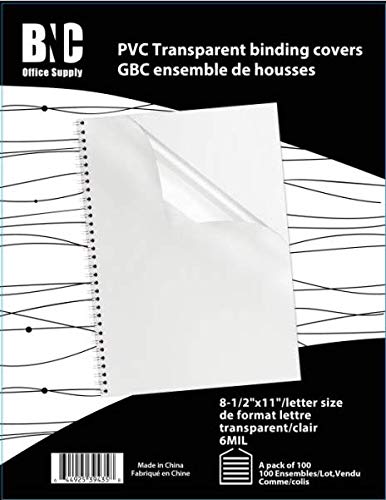 Photo 1 of BNC 6 Mil 8-1/2 x 11 Inches, Letter Size PVC Binding Covers - Pack of 100, Clear