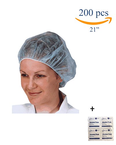 200 PCS--21",EZ-5 Disposable Bouffant (Hair Net) Caps, Spun-Bounded Polypropylene, Hair Head Cover Net, Non-Woven, Medical, Labs, Nurse, Tattoo, Food Service, Health, Hospital -Alcohol Pads Included - Thumbnail 3