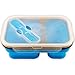 Collapsible Lunch Box - Best Bento Silicone Lunchbox With Two Compartments, BPA Free, Great for School, Blue