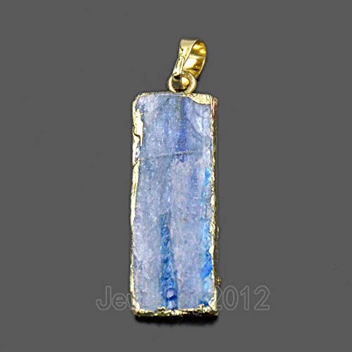 3 Pcs Rectangle on Gold Natural Blue Kyanite Gemstone Crystal Point Silver Gold Pendant Connector Beads