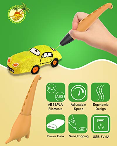 TECBOSS 3D Pen for Kids, Dinosaur STEM Toys 3D Printing Pen Mini Printer Drawing Painting Art Set with 2 Speeds Safe Sleep Mode Easy Control, The Best Gifts for 6/7/8/9/10 Year Old Boy Girl - Thumbnail 4