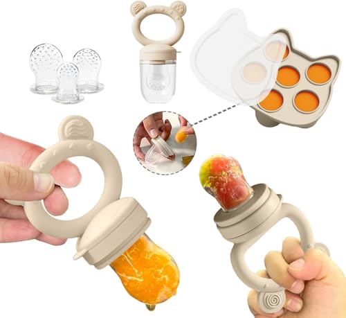 Fruit Teether, Baby Food Feeder & Food Freezer Tray, 2 in1 Silicone Nibbler Pacifier and Teether, Infant Teething Training for 1-12 monthes
