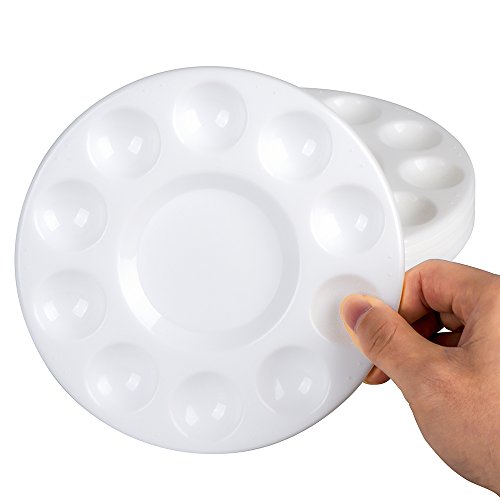12 Pack Round Paint Tray Plastic Palettes with 6 Pcs Hair Paint Brush Painting Set for Acrylic Painting Watercolor DIY Craft Cupcakes Oil painting (10 Wells, white)
