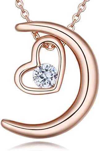 Valentine's Day Gift Crescent Half Moon Lover Heart Zircon Rose Gold plate Necklaces Christmas Gifts Simple Fashion Jewelry Christmas Gift for women for Wife for Girlfriend for her