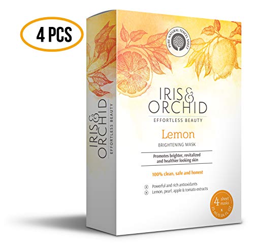 Natural Brightening Face Sheet Mask (LEMON 4PK Box) | Best Skin Glowing Brighten Facial Masks for Dry, Sensitive, Oily, Red Skin