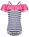 LEINASEN Kids Ruffles Off Shoulder Stripe One Piece Bathing Suit for Girls