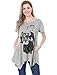 Allegra K Women Irregular Hem Portrait Print Loose Tunic Top XS Heather Grey