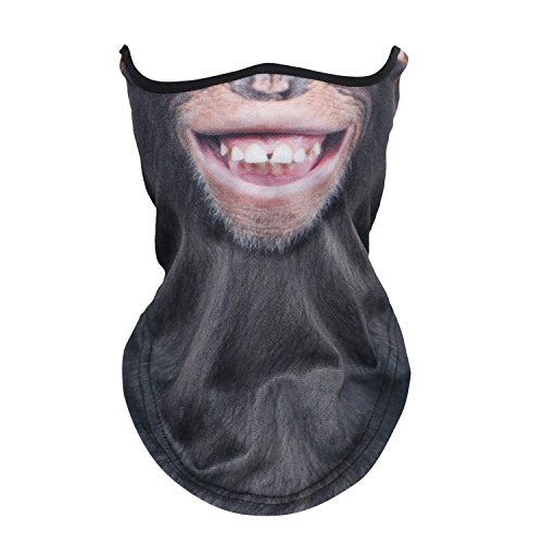 JIUSY 3D Animal Neck Gaiter Neck Warmer Windproof Face Mask Windproof Protection Cover for Ski Snowboard Snowmobile Cycling Motorcycle Riding Halloween Party Outdoor Activities Men Chimpanzee Smile