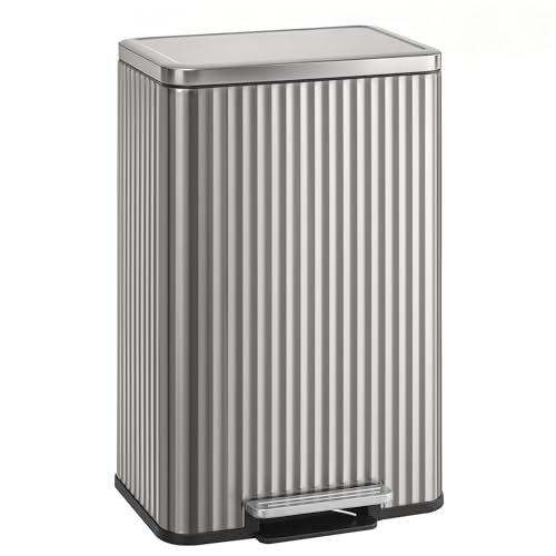 SONGMICS Bote de Basura de Acero Inoxidable para Cocina, con Pedal, Tapa Cierre Suave, 50L, Cubeta Extraíble, Incluye 15 Bolsas MLTB586EZ01