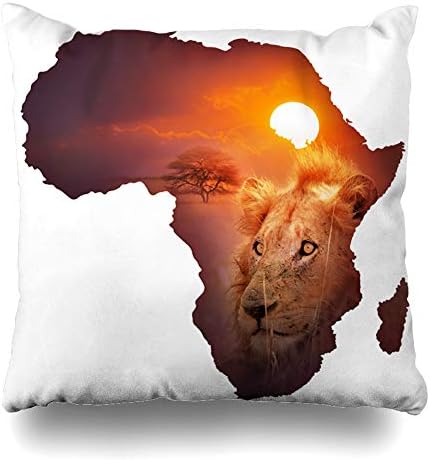 InnoDIY Throw Pillow Covers Safari African Art Wildlife Continent Lion Sunset Digital Print Pillowslip Square Size 18 x 18 Inches Cushion Cases Pillowcases