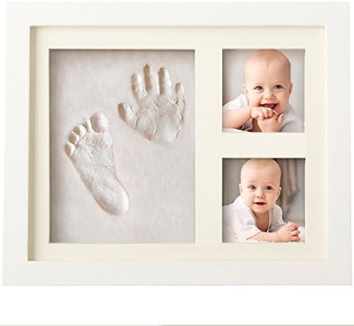 Baby Handprint &amp; Footprint Picture Frame Kit for Newborn Girls and Boys, Baby Photo Album for Shower Registry, Keepsake Box, New Baby Boy, Girl Personalized Nursery Room Decor