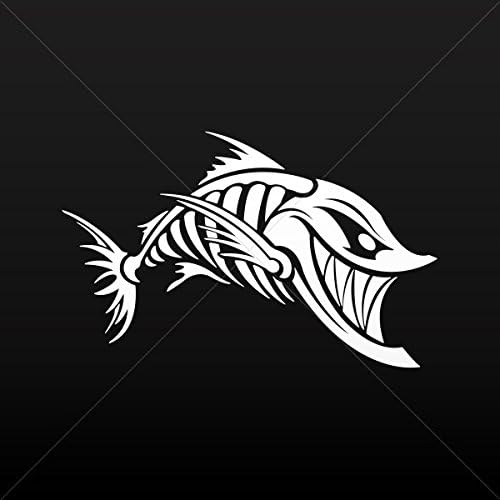 Decals Stickers Angry Fishbone Figure Tablet Laptops Weather White (8 X 5.03 Inches)