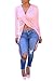 Pink Queen Women Solid Deep V Neck Knot Front Long Sleeve Tee Shirt Top(Pink,L)