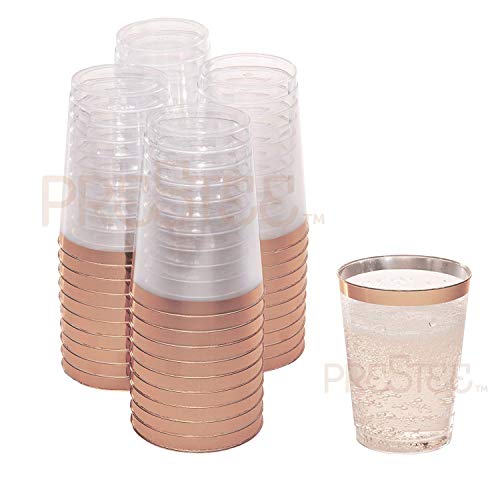 Rose Gold Plastic Cups | 10 oz. 50 Pack | Hard Clear Plastic Cups | Disposable Party Cups | Fancy Wedding Tumblers | Nice Rose Gold Rim Plastic Cups | Elegant Decoration Cups | Plastic Tumblers Bulk - Thumbnail 4
