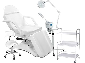 Kosmetikkabine 900234 weiß Liege + Arbeitsstuhl + Beistelltisch + Bedampfer