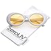 zeroUV - Bold Retro Oval Mod Thick Frame Sunglasses Clout Goggles with Color Tinted Round Lens 51mm (White/Orange)